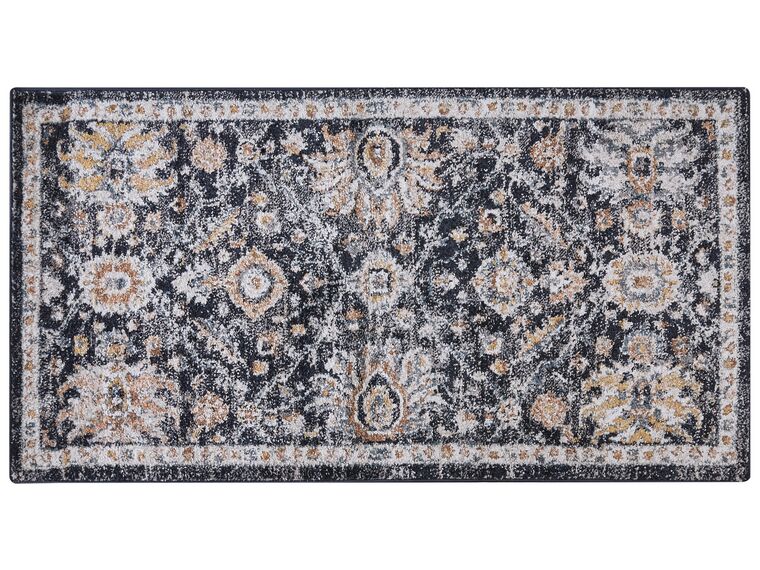 Teppich dunkelblau / beige 80 x 150 cm orientalisches Muster Kurzflor MALISHKA_854897