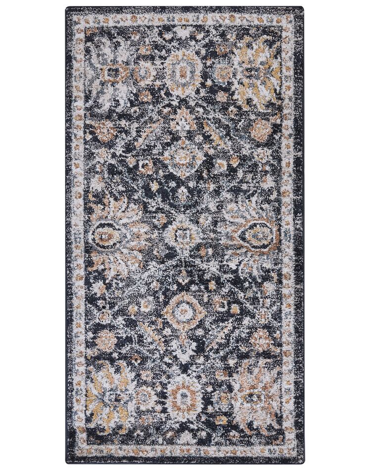 Teppich dunkelblau / beige 80 x 150 cm orientalisches Muster Kurzflor MALISHKA_854897