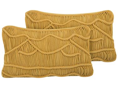 Set of 2 Cotton Macramé Cushions 30 x 50 cm Yellow KIRIS