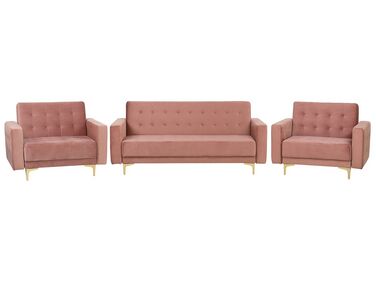 Conjunto de sala de estar 5 plazas de terciopelo rosa/dorado ABERDEEN