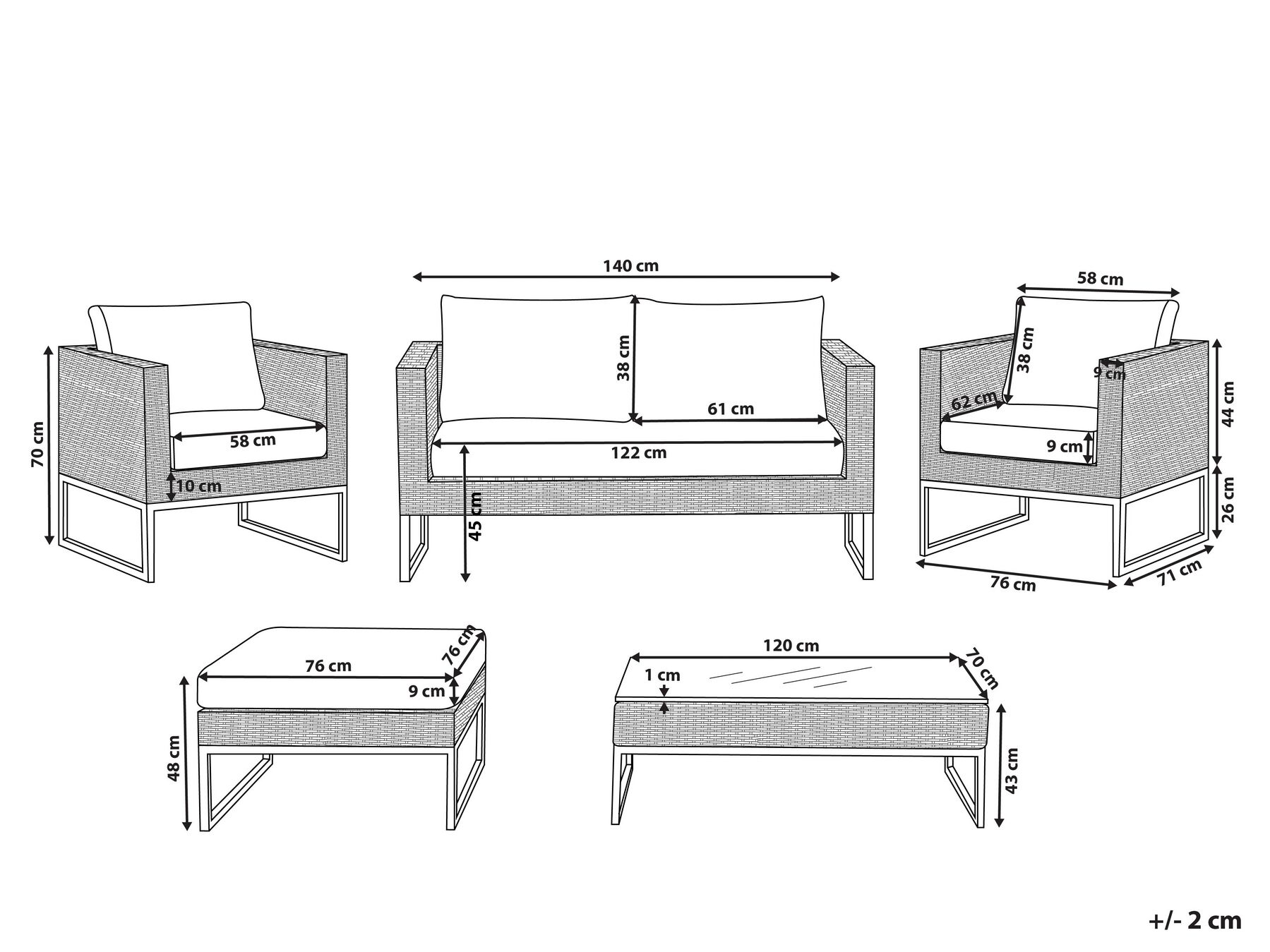 Lounge Set Rattan braun 5-Sitzer Auflagen weiß CREMA | Beliani.at