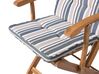 Zestaw ogrodowy drewniany stół z parasolem i 8 krzeseł z poduszkami niebiesko-beżowymi MAUI_697541