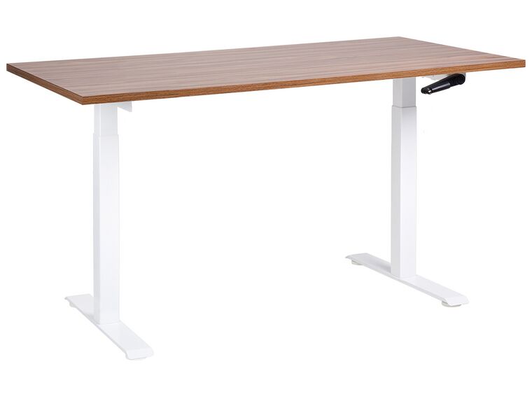Sötétbarna és fehér manuálisan állítható íróasztal 160 x 72 cm DESTINES_898827
