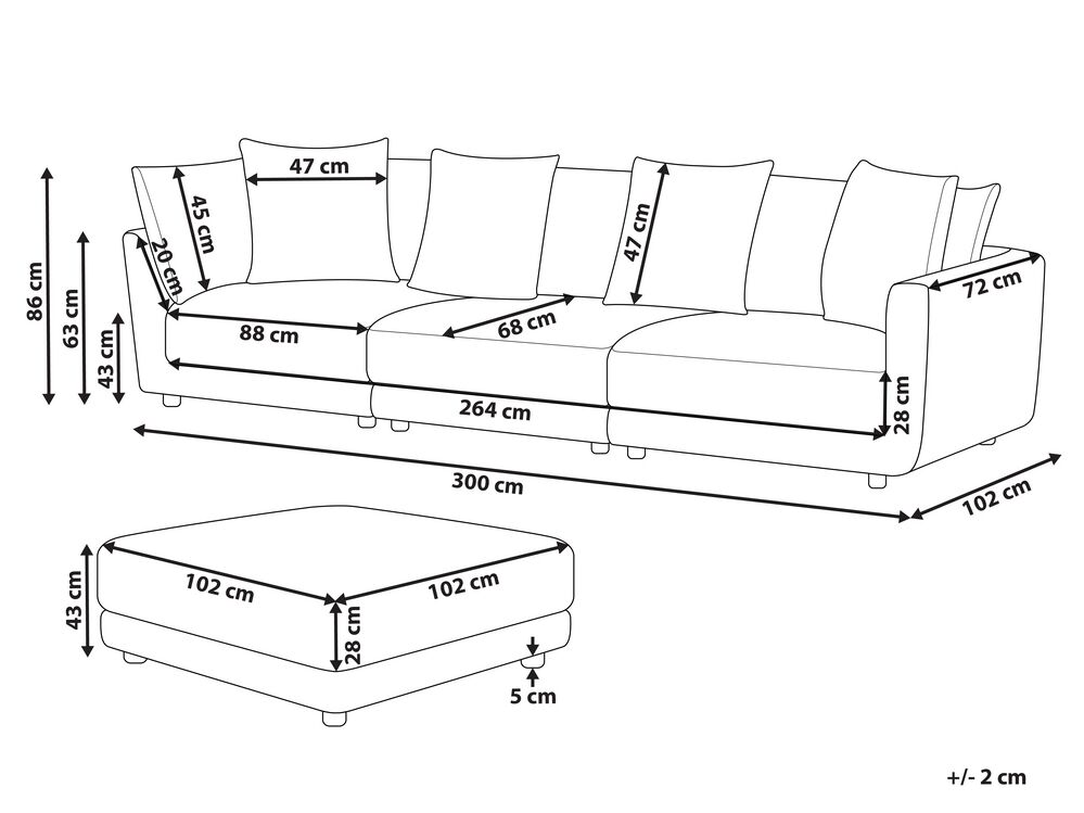 3 seater hot sale sofa size