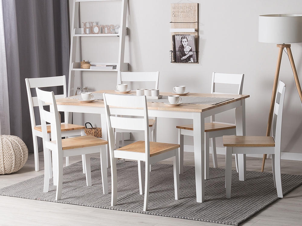 Table de salle à manger bois clair et blanc 150 x 90 cm LENISTER