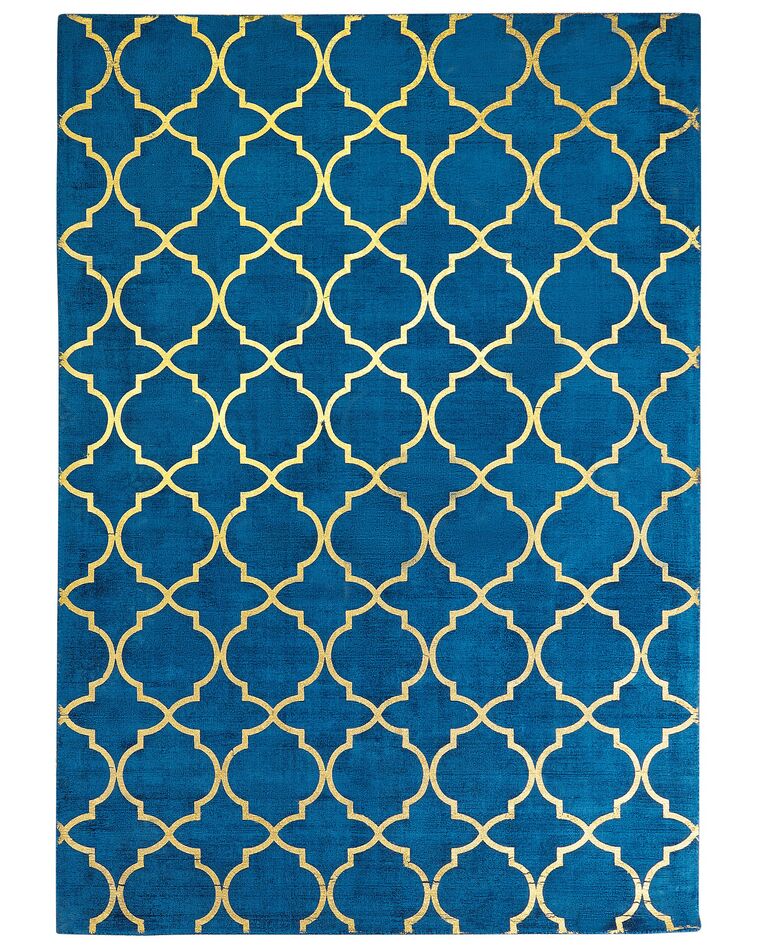 Tapis en viscose et coton doré et bleu marine au motif marocain avec craquelures 160 x 230 cm YELKI _762687