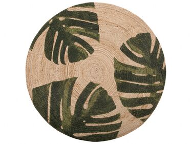 Round Area Rug Monstera Leaf Pattern ⌀ 140 cm Beige with Green INCIK