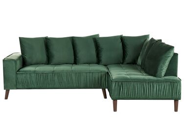 Canapé d'angle gauche en velours vert GRENA