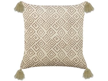 Velvet Cushion Geometric Pattern with Tassels 45 x 45 cm Beige SANTOLINA