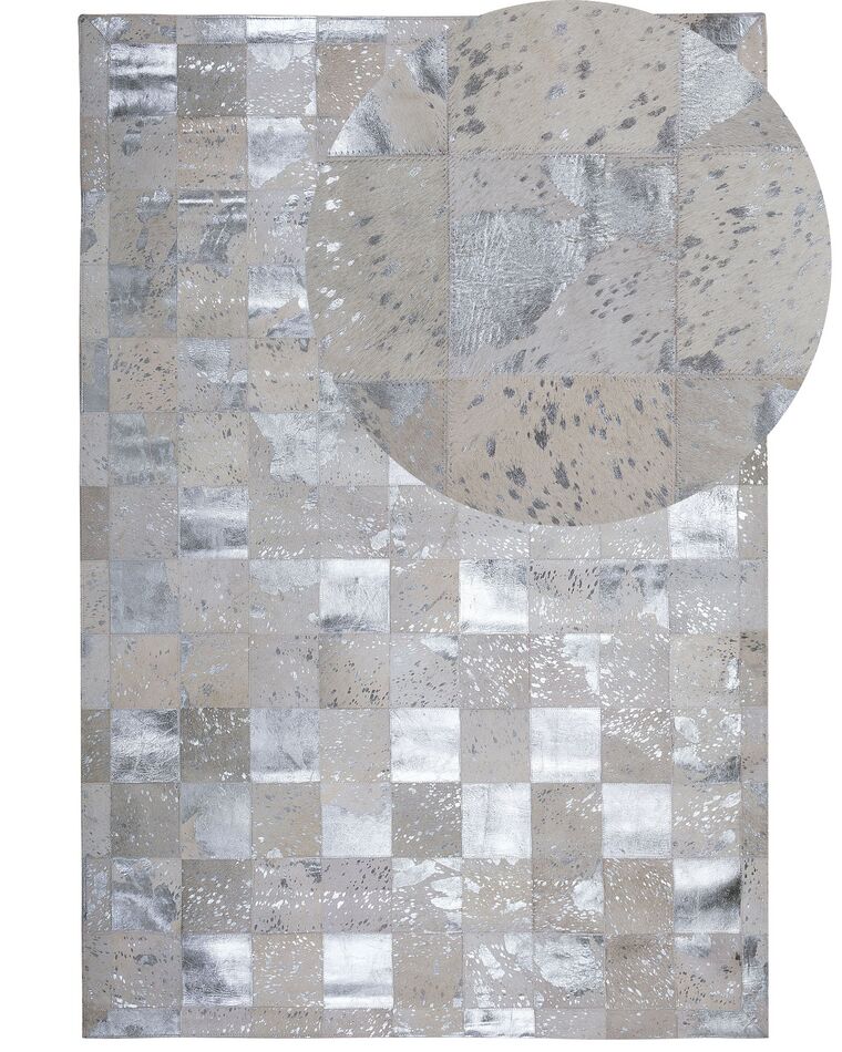 Dywan patchwork skórzany 160 x 230 cm beżowo-srebrny YAZIR_721236