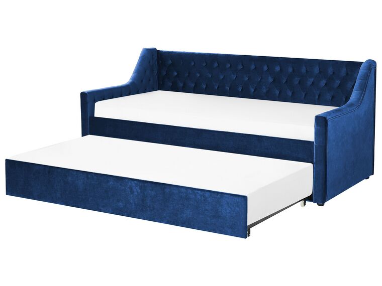 Rozkladacia zamatová posteľ 90 x 200 cm modrá MONTARGIS_827002