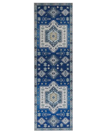 Teppich blau / beige orientalisches Muster 60 x 200 cm Kurzflor PARVAKADLI