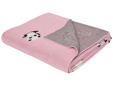 Cotton Kids Blanket Pandas Motif 130 x 170 cm Pink TALOKAN