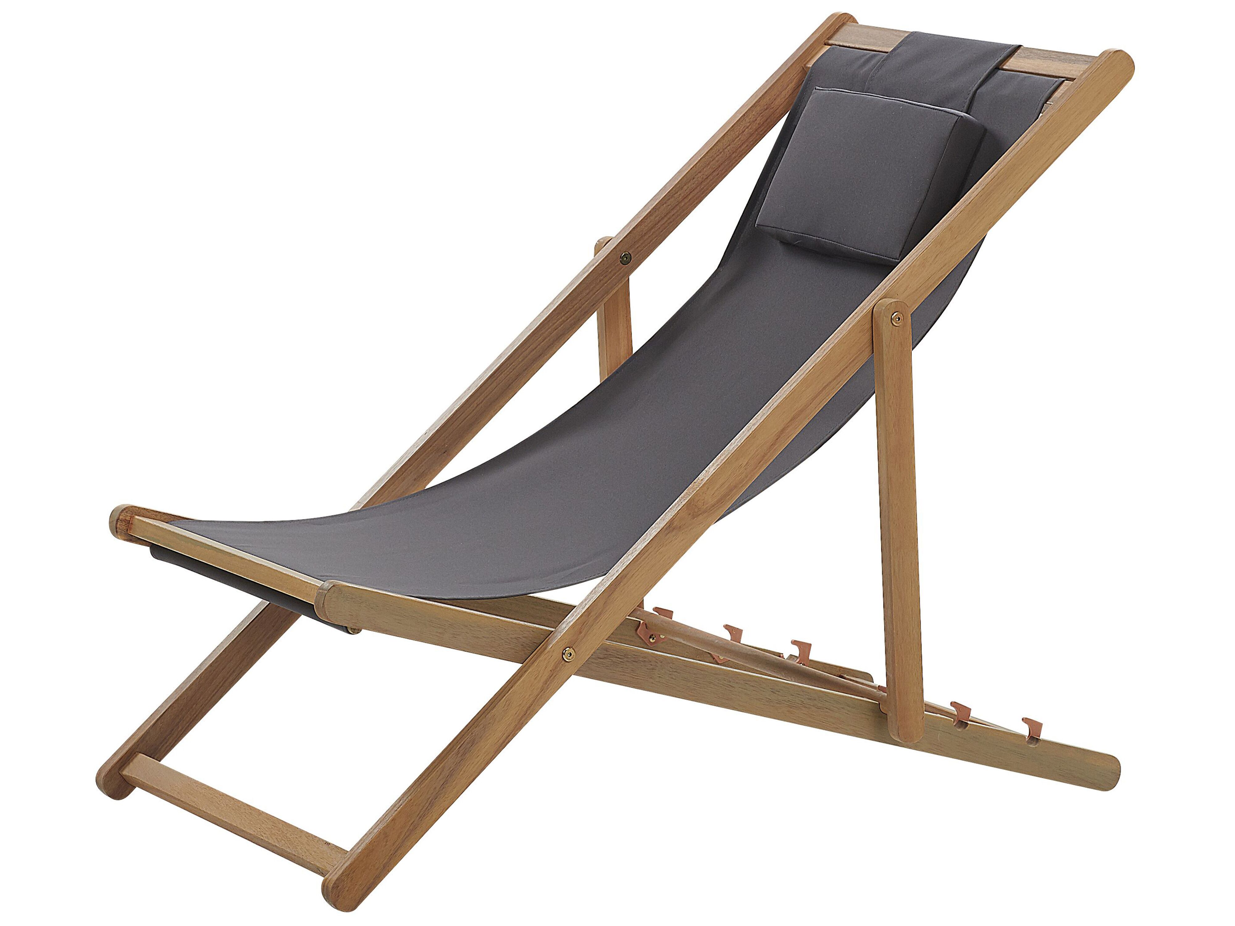 Acacia Folding Deck Chair Light Wood with Grey AVELLINO | Beliani.pl