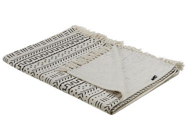 Decke Baumwolle weiss / schwarz 130 x 180 cm orientalisches Muster PANVEL