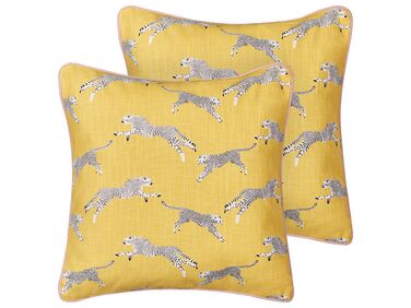 2 bawełniane poduszki dekoracyjne w gepardy 45 x 45 cm żółte ARALES