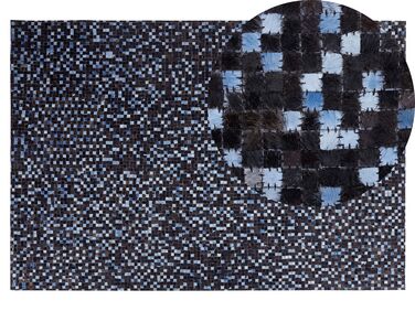 Kožený koberec 140 x 200 cm hnedá/modrá IKISU