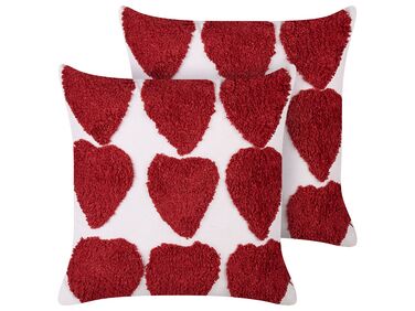 2 bawełniane poduszki dekoracyjne tuftowane 45 x 45 cm biało-czerwone MINGORA