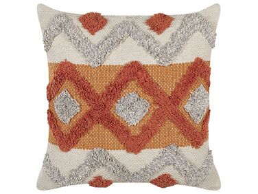 Tkaný bavlněný polštář s geometrickým vzorem 45 x 45 cm oranžový/béžový BREVIFOLIA