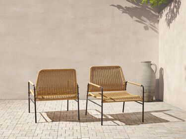Set of 2 PE Rattan Garden Chairs Natural PRASIMO
