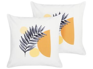 Set of 2 Outdoor Cushions Leaf Pattern 45 x 45 cm White VIOZENE