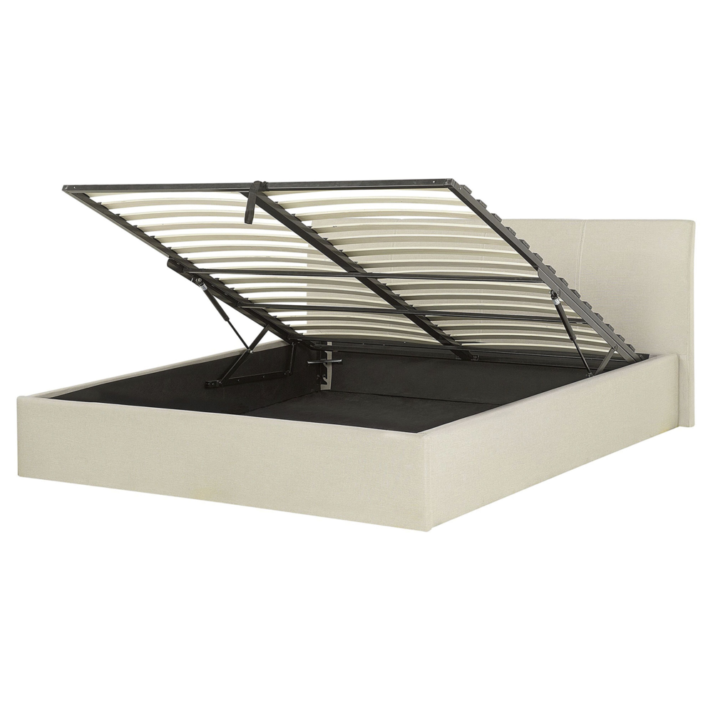 Łóżko z pojemnikiem tapicerowane 160 x 200 cm beżowe ORBEY