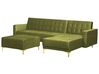 Left Hand Velvet Corner Sofa with Ottoman Green ABERDEEN_882339