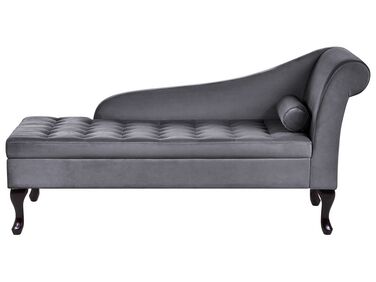 Right Hand Velvet Chaise Lounge with Storage Dark Grey PESSAC