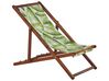 Set of 2 Acacia Folding Deck Chairs and 2 Replacement Fabrics Dark Wood with Off-White / Green Palm Leaves Pattern ANZIO_819953