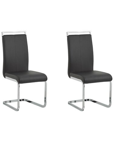 Conjunto de 2 sillas de comedor de piel sintética negro/plateado GREEDIN