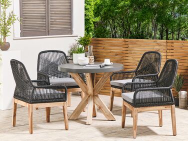 4 Seater Concrete Garden Dining Set Round Table with Chairs Black OLBIA