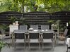 Conjunto de mesa com tampo triplo granito flameado preto 220 x 100 cm e 8 cadeiras cinzentas GROSSETO_380466