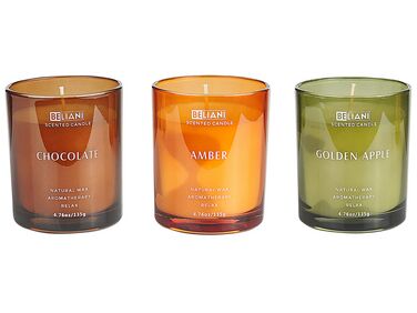 3 Soy Wax Scented Candles Golden Apple / Chocolate / Amber SHEER JOY