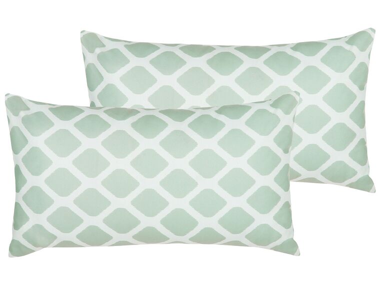 Set of 2 Outdoor Cushions Diamond Pattern 40 x 70 cm Mint Green and White KALAMOS_827342