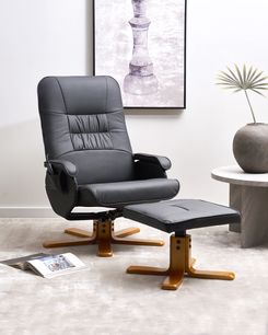 Hierontatuoli jalkatuella keinonahka musta RELAXPRO