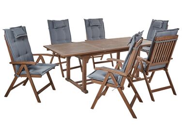 Gartenmöbel Set Akazienholz 6-Sitzer rechteckig Auflagen grau AMANTEA