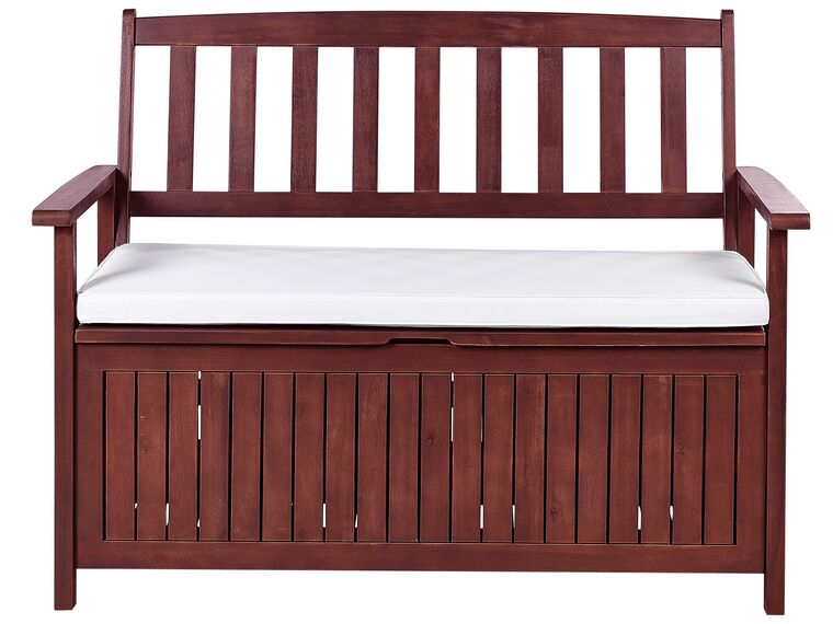 Acacia Wood Garden Bench with Storage 120 cm Mahogany Brown with White Cushion SOVANA_884016