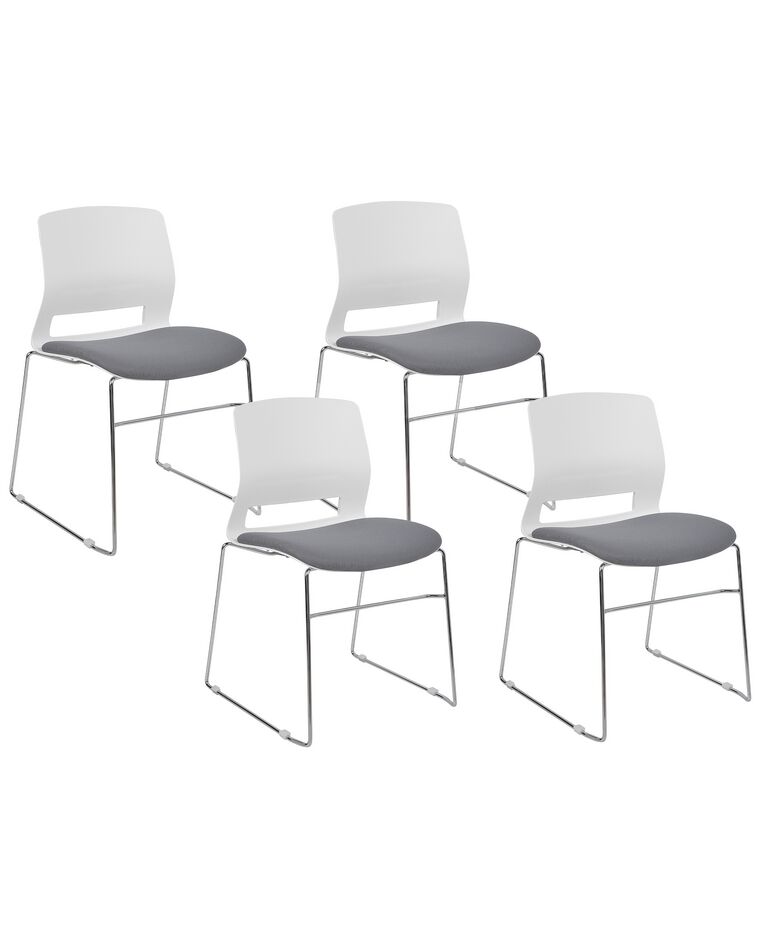 Conjunto de 4 sillas de conferencia de plástico blanco y gris GALENA_902219