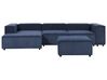 Right Hand 3 Seater Modular Jumbo Cord Corner Sofa with Ottoman Blue APRICA_909059