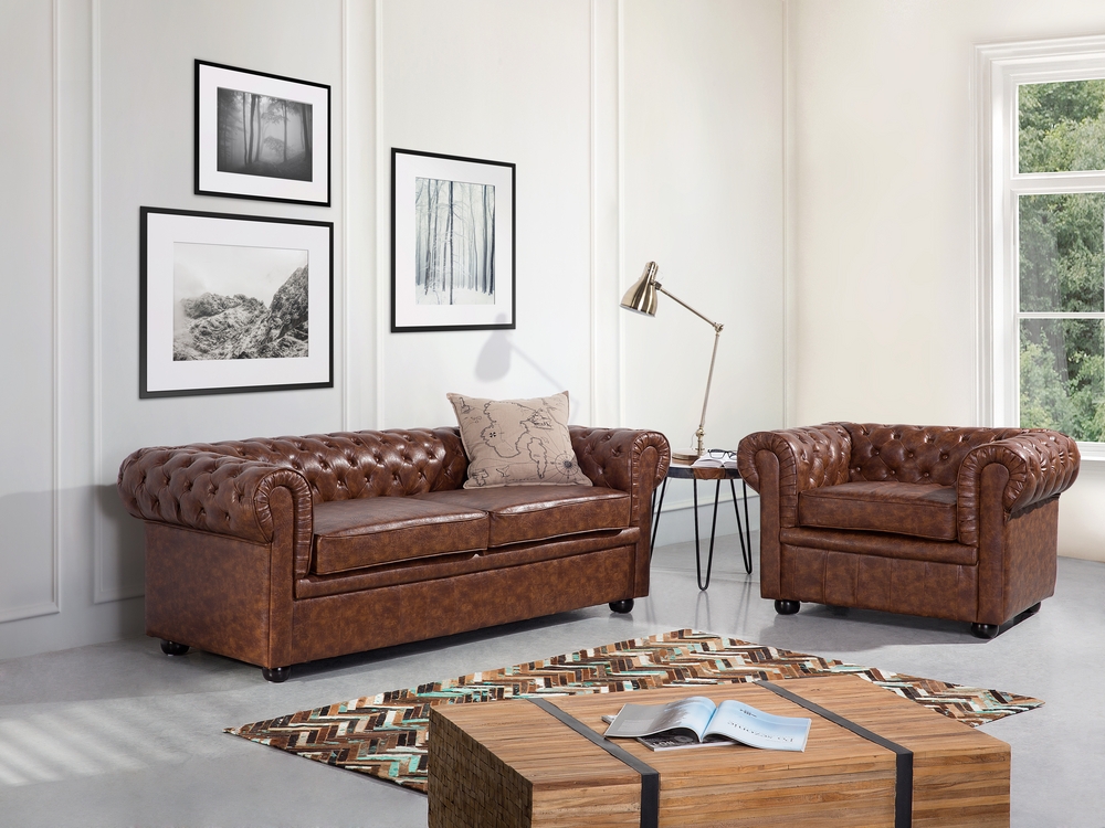 3 Seater Sofa Faux Leather Golden Brown
