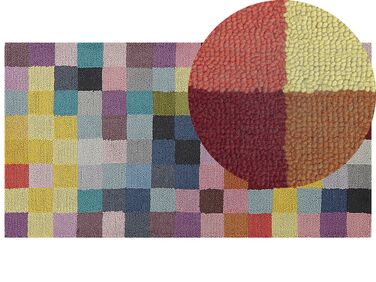 Teppich Wolle mehrfarbig 80 x 150 cm kariertes Muster Kurzflor KANDIRA
