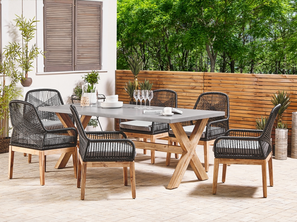 Gartenmöbel Set Faserzement 200 x 100 cm 6-Sitzer Stühle schwarz / grau  OLBIA 