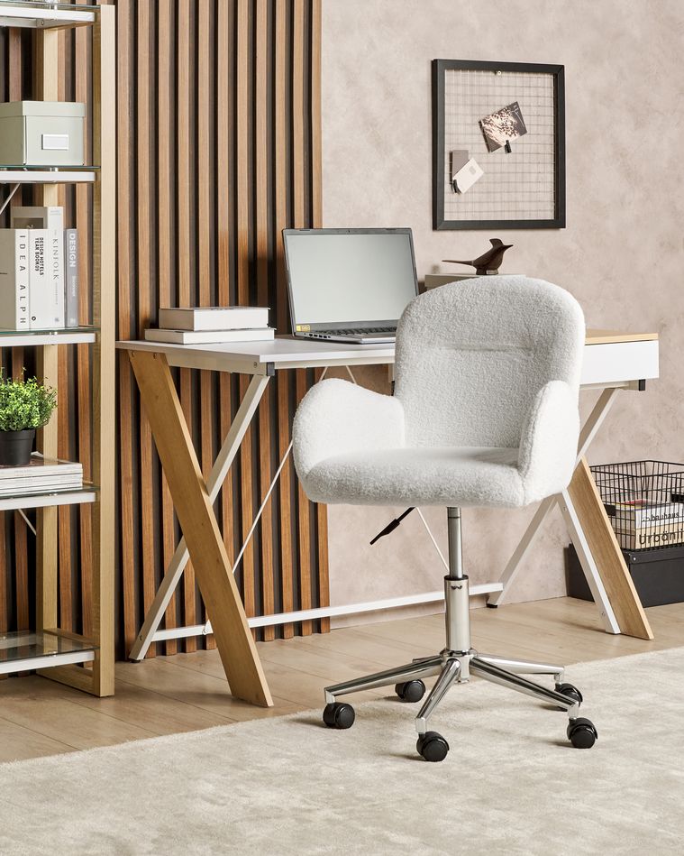 Boucle Desk Chair White PRIDDY | Beliani.co.uk