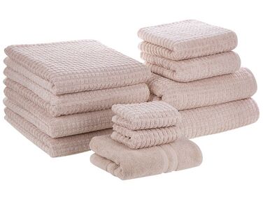 Handdoek set van 11 katoen roze ATAI