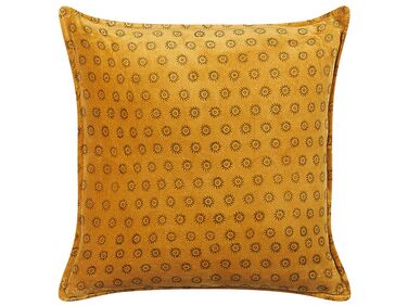 Coussin décoratif avec motifs soleil en velours 45 x 45 cm jaune RAPIS