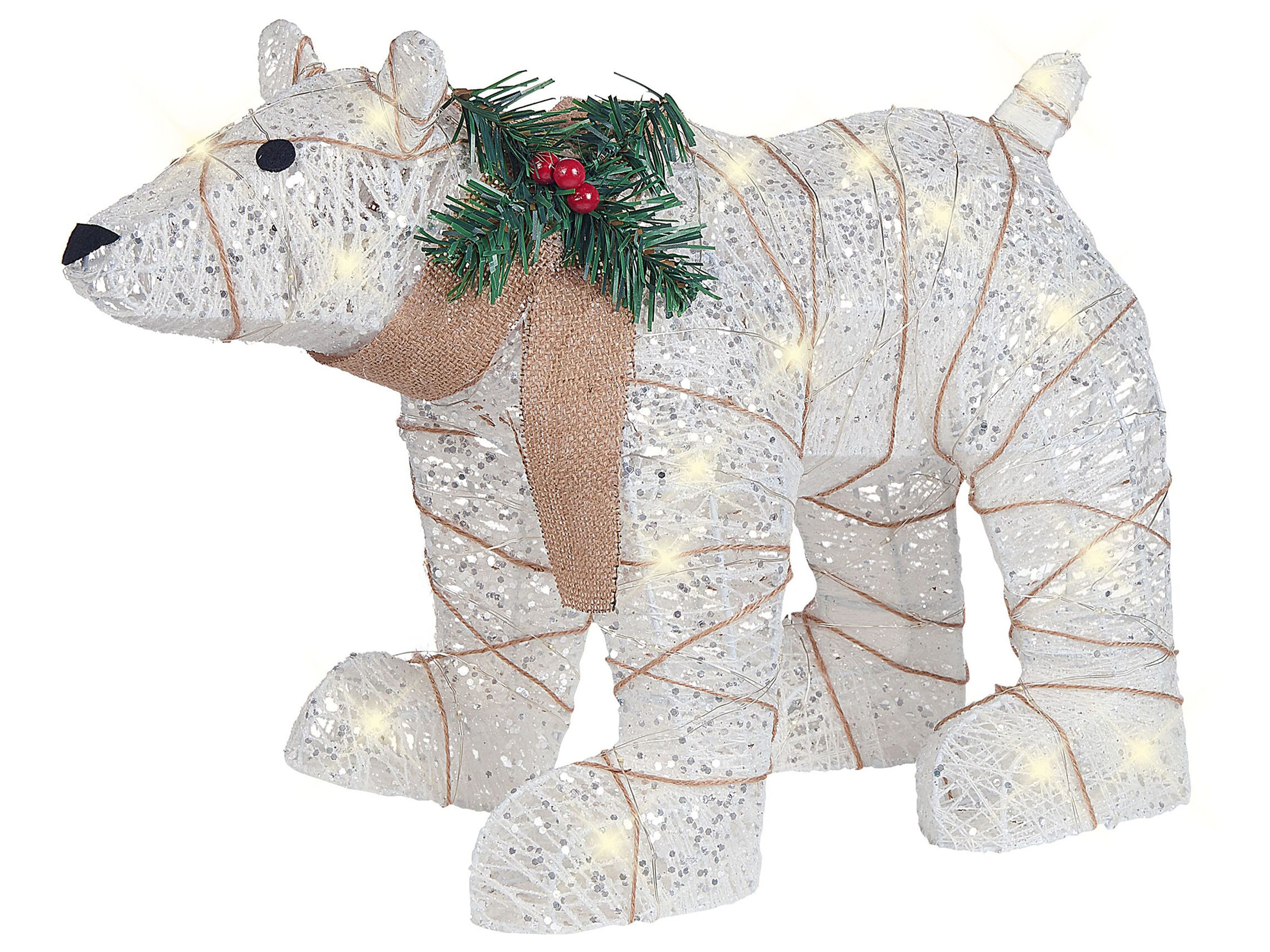 Ours polaire assis décoration Noël LED blanc extérieur 50x40x30 cm