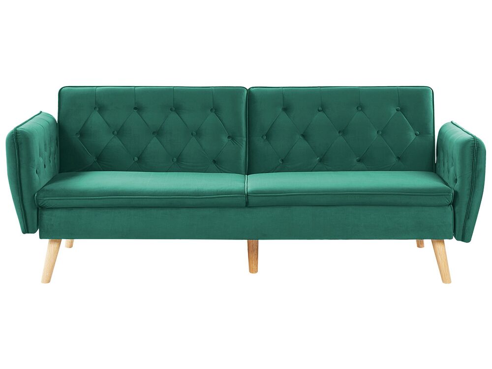 Divano Letto Jasper In Velluto Verde - 3 Posti, Click-Clac, Gambe Cromo, 196x98x91 Cm - Foto 6