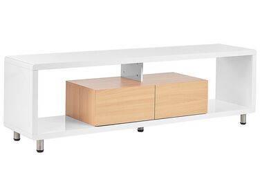 TV-Möbel weiss / heller Holzfarbton mit 2 Schubladen 159 x 39 x 50 cm KNOX
