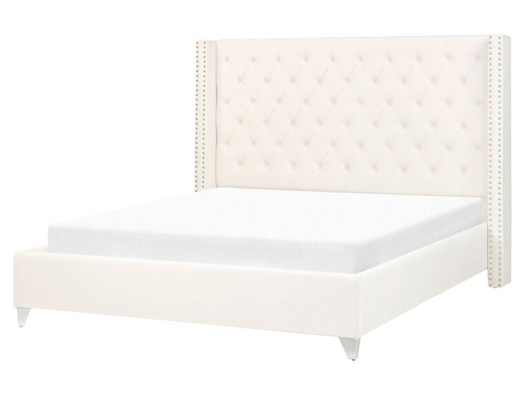 Zamatová posteľ 160 x 200 cm krémová biela LUBBON_882163