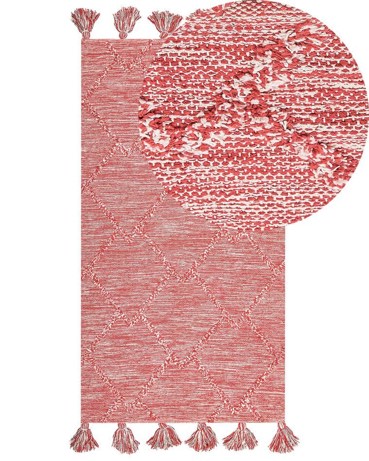 Teppich Baumwolle rot 80 x 150 cm mit Quasten NIGDE_839465